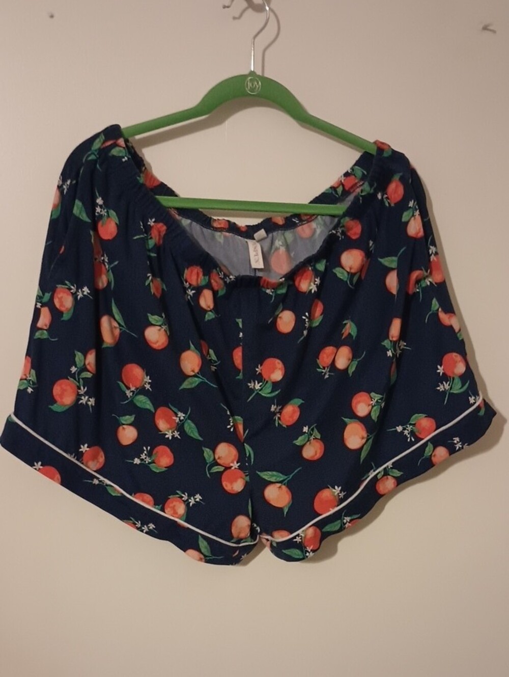 2X(18-20)Navy 🍊 Orange-Print Short Sleeve Pajama Top With Matching Shorts - Picture 5 of 5